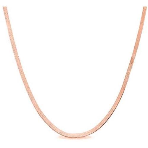 Verona Jewelers Sterling Silver 2.5MM, 3.3MM Italian Herringbone Flat Snake Magic Chain -Gold Plated Herringbone Chain Necklace, Gold Over Silver Necklace for Men and Women