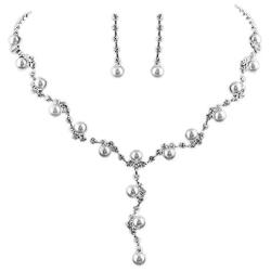 UDORA Pearl Flower Jewelry Sets Crystal Necklace Earrings Bridal Wedding Party Dinner Dress Jewelry