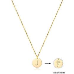 Disc Initial Necklaces for Women Girls,18K Gold Plated Round Disc Double Side Engraved Rose Flower Necklace Initial Adjustable Personalized Alphabet Letter Pendant for Women