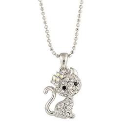 Cute Cat Kitty Pendant Necklace with Crystal Link Chain Sweet Gift Girls Kids Women Jewelry Necklace