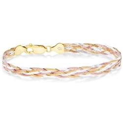 Miabella Tri-Color 18K Gold Over 925 Sterling Silver Italian 6-Strand 7mm Braided Herringbone Chain Bracelet for Women Teen Girls 6.5, 7.25, 8 Inch Italy