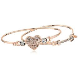 GUESS Womens Duo Tension Bangle Set with Heart and Arrow