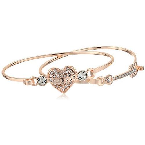 GUESS Womens Duo Tension Bangle Set with Heart and Arrow