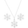 Disney Frozen Jewelry Sterling Silver Snowflake Pendant Necklace and Stud Earring Set, 18” Chain for Women