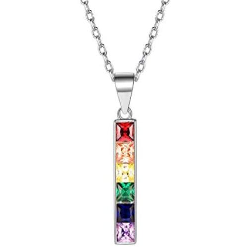 PROSTEEL Stainless Steel/925 Sterling Silver Necklace, LGBT Gay Pride Jewelry Rainbow Pendant Necklace Gift for Men/Women