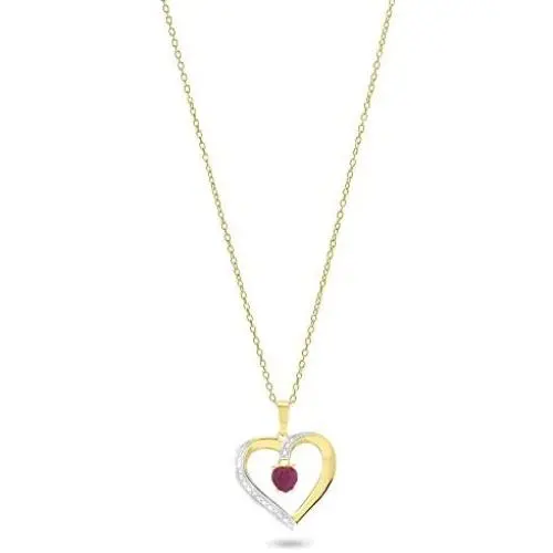 Femme Luxe Gemstone and Diamond Accent Heart Pendant Necklace, Gold Plated 925 Sterling Silver, Jan to Dec Birthstone, 18inch Chain, Hypoallergenic, Gift Ready Packaging