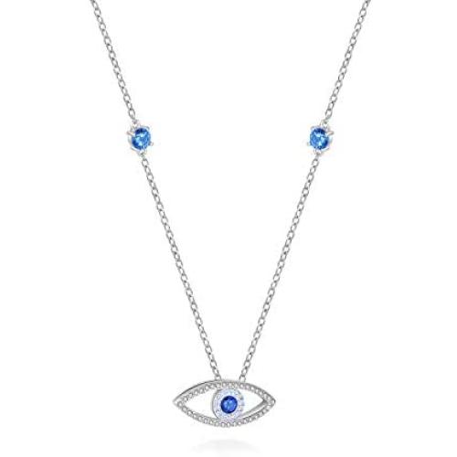 IOHUPCI Evil Eye Jewelry 925 Sterling Silver Blue White CZ Eye Pendant Necklace Gifts for Women Girl 18'' Sliver Chain