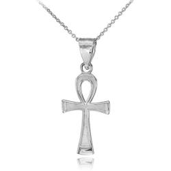 Fine 925 Sterling Silver Egyptian Ankh Cross Charm Pendant Necklace