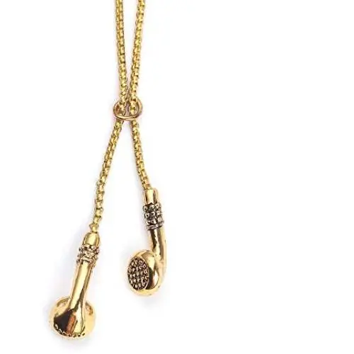 LC8 Jewelry 18K Gold Plated Hip Hop Wireless Chain Earphone Headset Headphone Pendant Music Jewelry DJ Novelty Necklace for Men Women