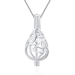 LGSY Sterling Silver Waterdrop Cage Pendants for Women, Design Pearl Cage Pendants for Pearl Jewelry Making, Essential Oil Diffuser Lockets for Pearl Jewelry