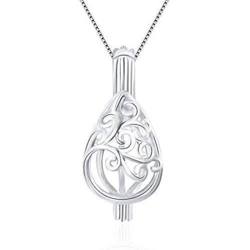 LGSY Sterling Silver Waterdrop Cage Pendants for Women, Design Pearl Cage Pendants for Pearl Jewelry Making, Essential Oil Diffuser Lockets for Pearl Jewelry