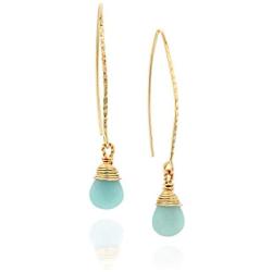 Women’s 14k Gold Filled Hand Wrapped Amazonite Gemstone Long Wire Threader Earrings