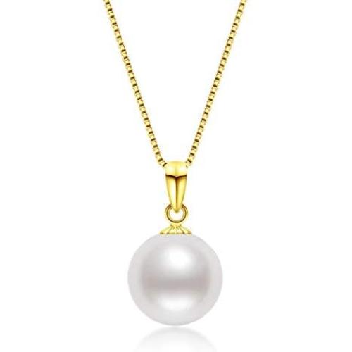 18K Gold Freshwater Cultured White Pearl Pendant Necklace 9-10mm Single Pearl Pendant with 18'' Silver Chain Jewelry Gifts for Women Girls Mom - White Gold/Rose Gold/Yellow Gold