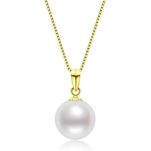 18K Gold Freshwater Cultured White Pearl Pendant Necklace 9-10mm Single Pearl Pendant with 18'' Silver Chain Jewelry Gifts for Women Girls Mom - White Gold/Rose Gold/Yellow Gold 18K Gold Freshwater Cultured White Pearl Pendant Necklace 9-10mm Single Pearl Pendant with 18'' Silver Chain Jewelry Gifts for Women Girls Mom - White Gold/Rose Gold/Yellow Gold