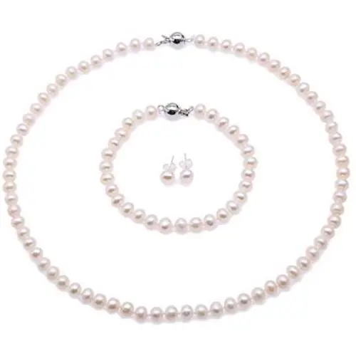JYX Pearl White Freshwater Pearl Necklace Bracelet and Earrings Set Pearl Jewellery Set AA + 5-6mm JYX Pearl White Freshwater Pearl Necklace Bracelet and Earrings Set Pearl Jewellery Set AA + 5-6mm