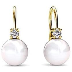 Cate & Chloe Cassie Refined 18k White Gold Pearl Drop Earrings with Swarovski Crystals, Womens Gold Earrings, Pearl Dangle Earrings for Women, Special Occasion Jewelry