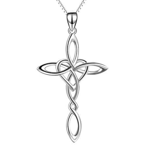 Celtic Knot Cross Pendant Necklace Sterling Silver Religious Irish Infinity Love Heart Irish Celtics Necklace Jewelry Mothers Day Birthday Gifts for Women Girls