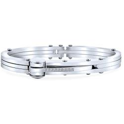 Biker Partner in Crime Handcuff Bangle Bracelet for Men Black Silver Tone Stainless Steel 8 Inch Button Hinge Clasp