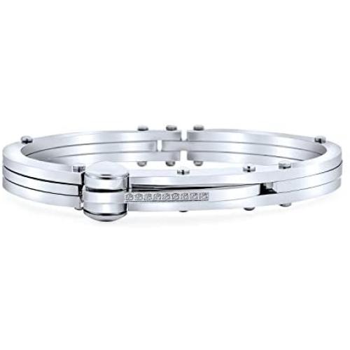 Biker Partner in Crime Handcuff Bangle Bracelet for Men Black Silver Tone Stainless Steel 8 Inch Button Hinge Clasp