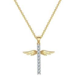 caselast Cross Angel Wings Pendant Necklace Guardian Angel Cubic Zirconia Necklace Valentines Day Jewelry Gifts for Her Women Girls(Gold)