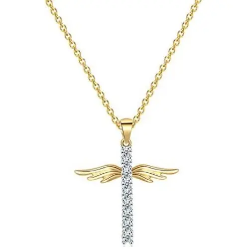 caselast Cross Angel Wings Pendant Necklace Guardian Angel Cubic Zirconia Necklace Valentines Day Jewelry Gifts for Her Women Girls(Gold) caselast Cross Angel Wings Pendant Necklace Guardian Angel Cubic Zirconia Necklace Valentines Day Jewelry Gifts for Her Women Girls(Gold)