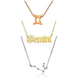 Hsarsup 12 Constellation Necklace- Set of 3 -Pendant Zodiac Astrology Gold/Silver/Rose Gold Tone Chain for Women Jewelry with Gold Message Card