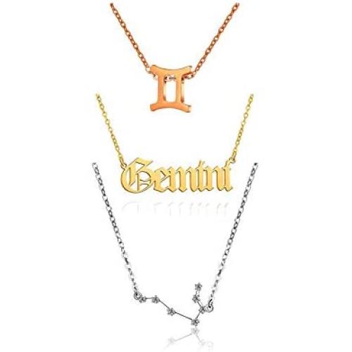 Hsarsup 12 Constellation Necklace- Set of 3 -Pendant Zodiac Astrology Gold/Silver/Rose Gold Tone Chain for Women Jewelry with Gold Message Card