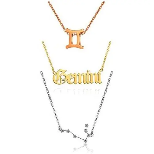 Hsarsup 12 Constellation Necklace- Set of 3 -Pendant Zodiac Astrology Gold/Silver/Rose Gold Tone Chain for Women Jewelry with Gold Message Card