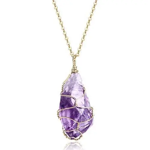 BOUTIQUELOVIN Full Wire Wrapped Amethyst Pendant Necklace Healing Chakra Crystal Stone Jewelry BOUTIQUELOVIN Full Wire Wrapped Amethyst Pendant Necklace Healing Chakra Crystal Stone Jewelry