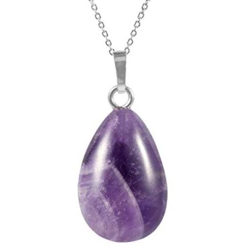 Sterling Silver Amethyst Gemstone Pendant Dainty Cute 18 inch Healing Crystals Chakra Stones Women Girls Gifts NK18-04