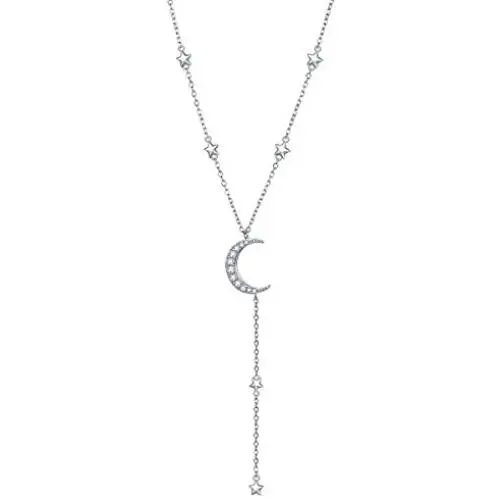 S925 Sterling Silver Jewelry Crescent Moon and Star Pendant Necklace…