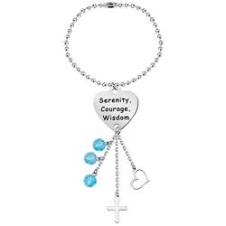 KUIYAI Serenity Courage Wisdom Car Charm with Dangle Charms Sobriety Heart Pendant for Rearview Mirror