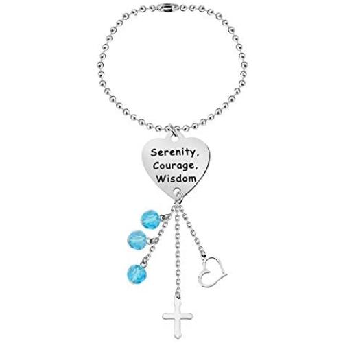 KUIYAI Serenity Courage Wisdom Car Charm with Dangle Charms Sobriety Heart Pendant for Rearview Mirror