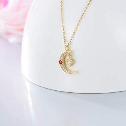 You are My Queen-10K 14K 18K Gold Womens Necklace, Crescent Moon and Star Pendant Necklace, Queen Crown Necklace, Solid Gold Moissanite Wing Necklace Jewelry for Women