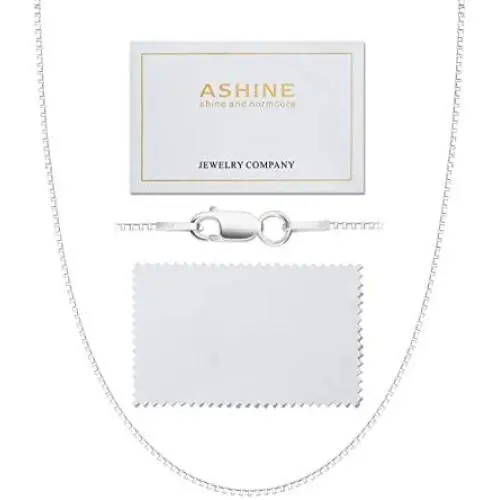ASHINE 925 Sterling Silver 1mm & 0.8 Italian Box Chain Necklace 16'' - 30'' with Silver Polishing Cloth ASHINE 925 Sterling Silver 1mm & 0.8 Italian Box Chain Necklace 16'' - 30'' with Silver Polishing Cloth