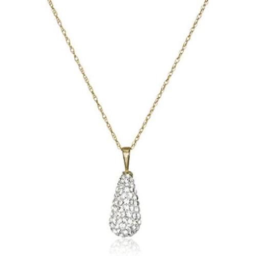 Jewelili 10K Yellow Gold with 1 CTTW Swarovski Elements Pear Pendant Necklace, 18'' Rolo Chain