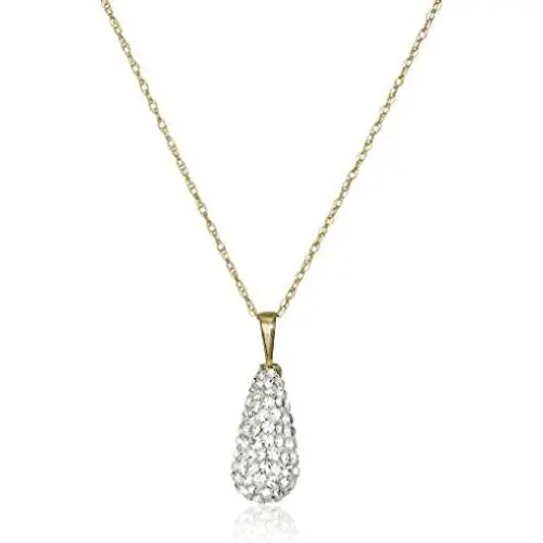 Jewelili 10K Yellow Gold with 1 CTTW Swarovski Elements Pear Pendant Necklace, 18'' Rolo Chain Jewelili 10K Yellow Gold with 1 CTTW Swarovski Elements Pear Pendant Necklace, 18'' Rolo Chain