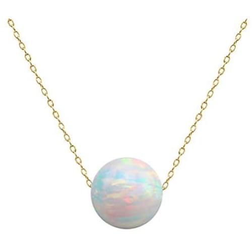YAN & LEI Opal Choker Pendant Necklace The Inspire White Opal 14k Gold Ball Chain Necklace - Choker