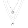 Moon World Map Pendant Necklace Boho Lariat Circle Multilayer Crescent Necklace Chain Jewelry for Women Girls (Silver)