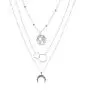 Moon World Map Pendant Necklace Boho Lariat Circle Multilayer Crescent Necklace Chain Jewelry for Women Girls (Silver)