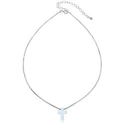 GemStar USA Sterling Silver Synthetic Opal Cross Small Dainty Choker Necklace