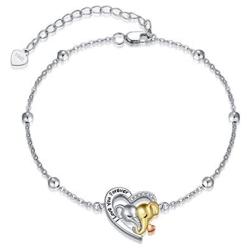 LONAGO 925 Sterling Silver Lucky Double Elephant Bracelet I Love You Forever Heart Link Chain Animal Jewelry Gift for Women Girlfriend