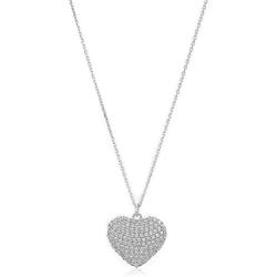 Vanbelle Sterling Silver Jewelry Studded Heart Necklace with Cubic Zirconia Stones and Rhodium Plated for Women and Girls