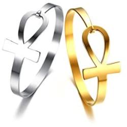 VNOX Stainless Steel Egyptian Symbol Ankh Cross Key of Life Cuff Bangle Bracelet for Women Girl,7.3''