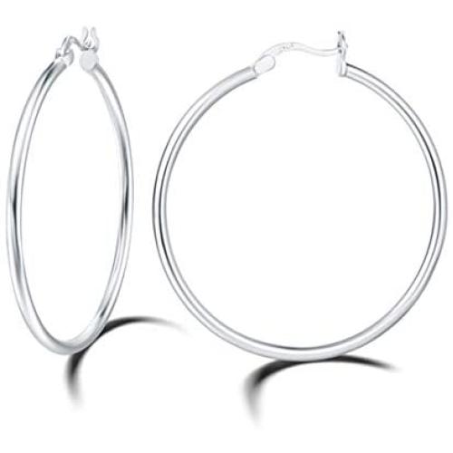 Carleen Gold Plated 925 Sterling Silver Hoop Earrings High Polished Round Tube Click-Top Huggie Piercing Small/Medium/Large Big Hoop Earrings for Women Girls Fine Jewelry Gifts, All Size