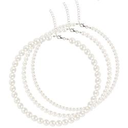 Deoot 3 Size Round Imitation Pearl Necklaces Choker Wedding Pearl Necklace for Women Wedding Brides White(6mm,8mm,10mm)