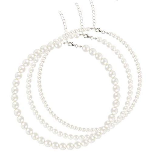 Deoot 3 Size Round Imitation Pearl Necklaces Choker Wedding Pearl Necklace for Women Wedding Brides White(6mm,8mm,10mm)