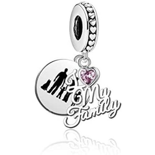 MZC Jewelry I Love My Family Charm Mom Mother Daughter Dad Son Dog Dangle Beads for Women Girls Charms Bracelets