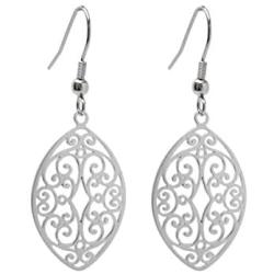 Stainless Steel Filigree Polished Leaf Dangle Cutout Earrings for Sensitive Ears | Jewelry for Women