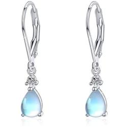 Moonstone Leverback Earrings for Women Sterling Silver Teardrop Bridal Dangle Earrings Moonstone Dewdrop Earrings Girls Moonstone Jewelry Gifts Hypoallergenic Earrings